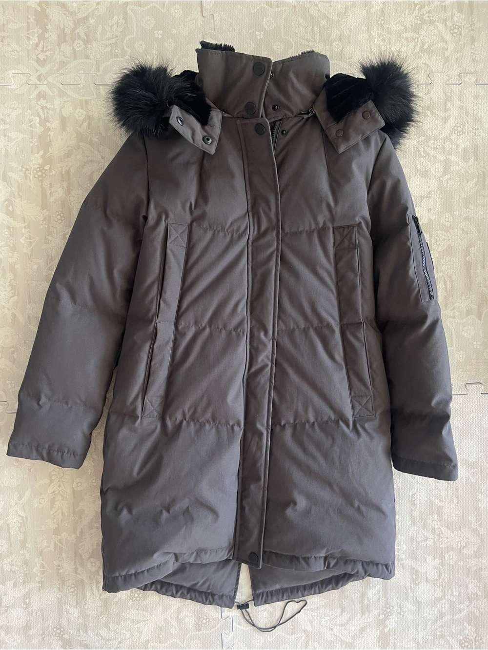 Vince Camuto Women’s Dark Grey Puffer Parka with Faux Fur Hood